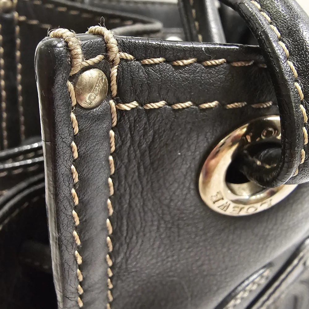 Authentic LOEWE Black Leather Stitched Anagram Logo Shopper Tote Bag (Pristine) - Picture 9 of 15
